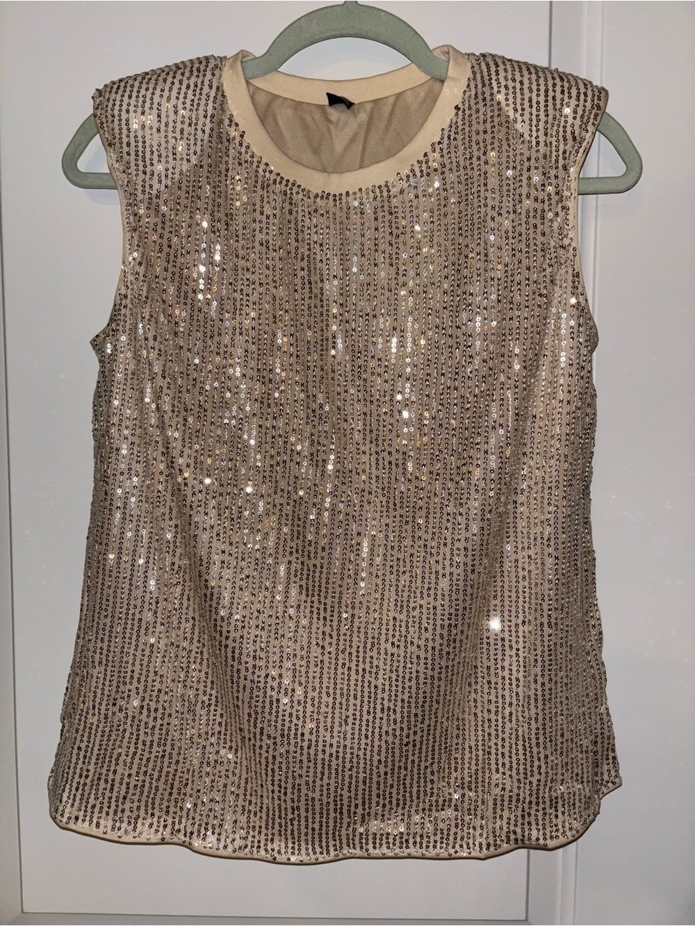 SHEIN Champagne Sequin Sleeveless Party Top
